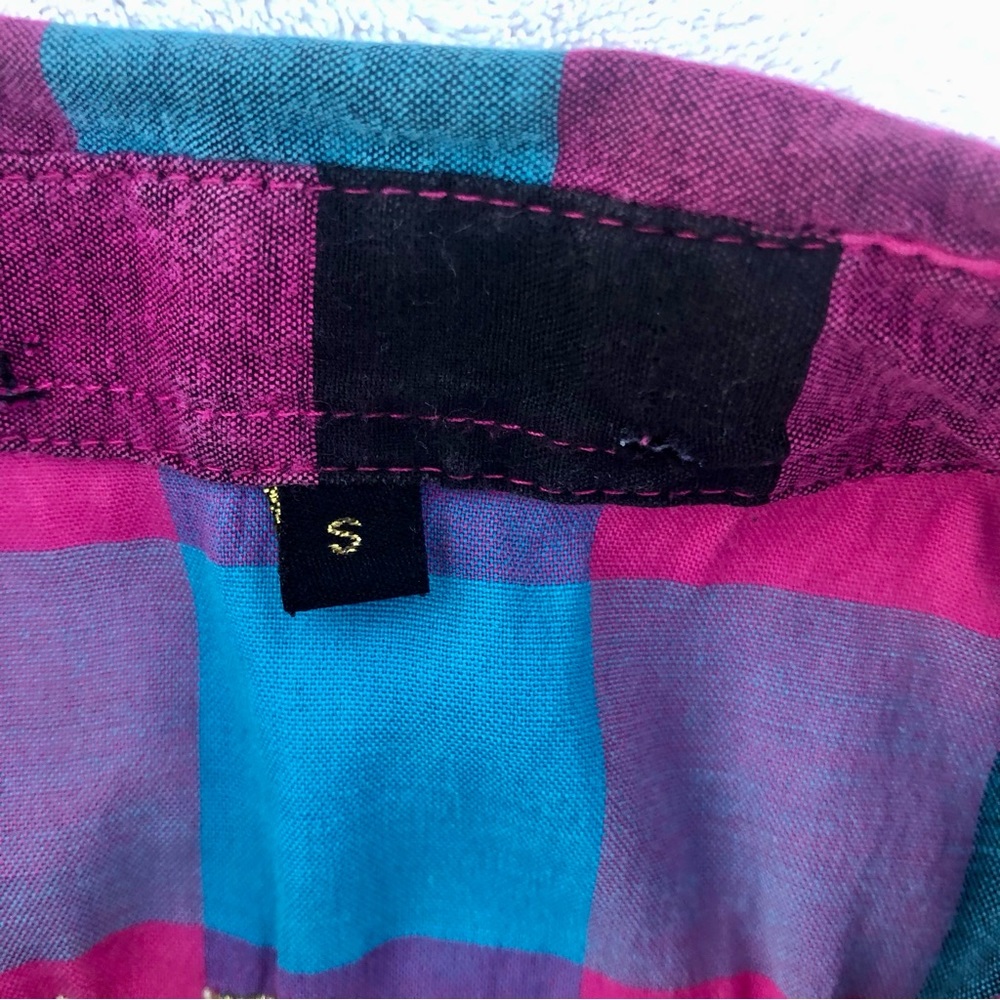 Y2K 90’s Old Skool Womens Shirt Plaid Ruffle Sleeve Sz. Small - Picture 5 of 13